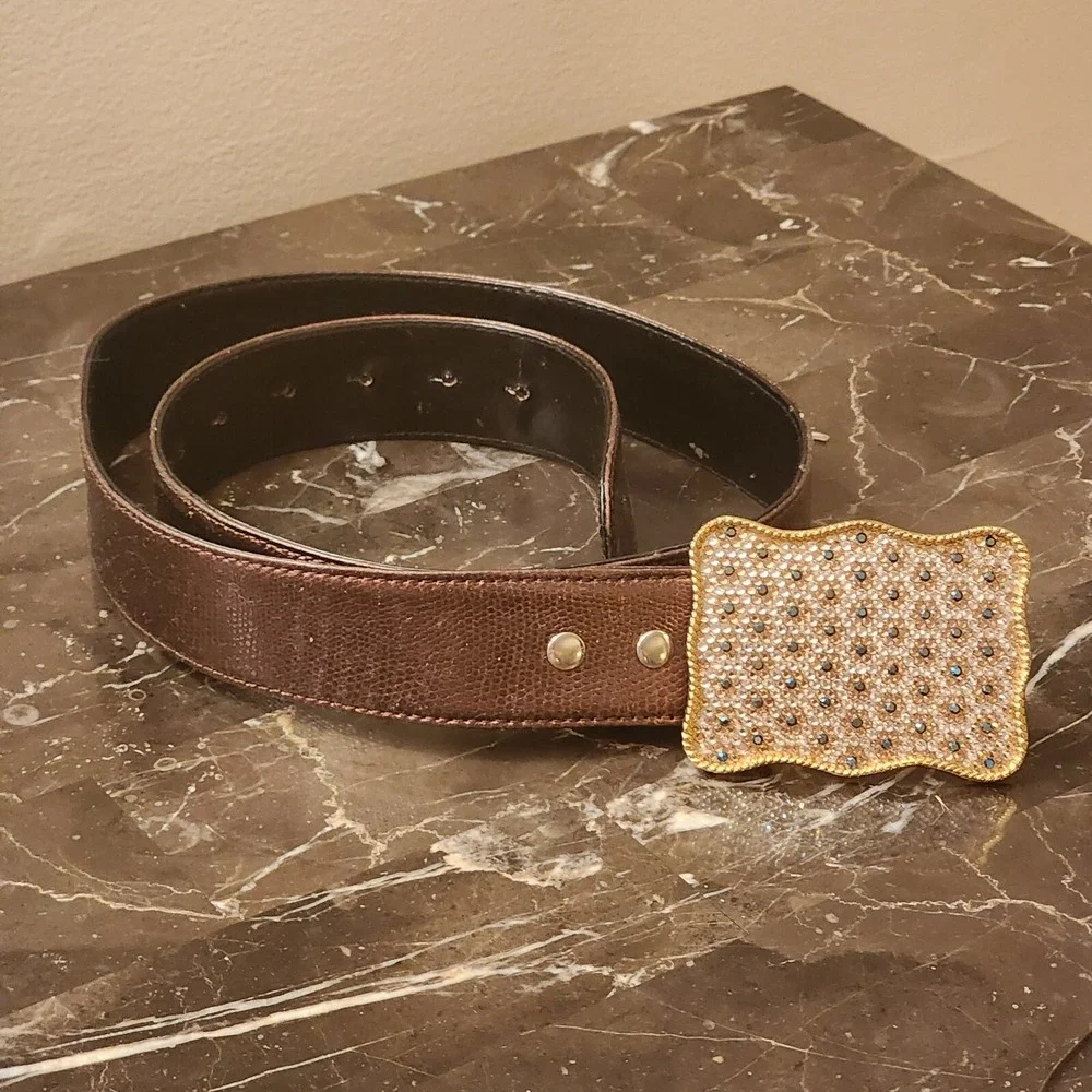 Ladies Bronze Belt With Rhinestone Buckle